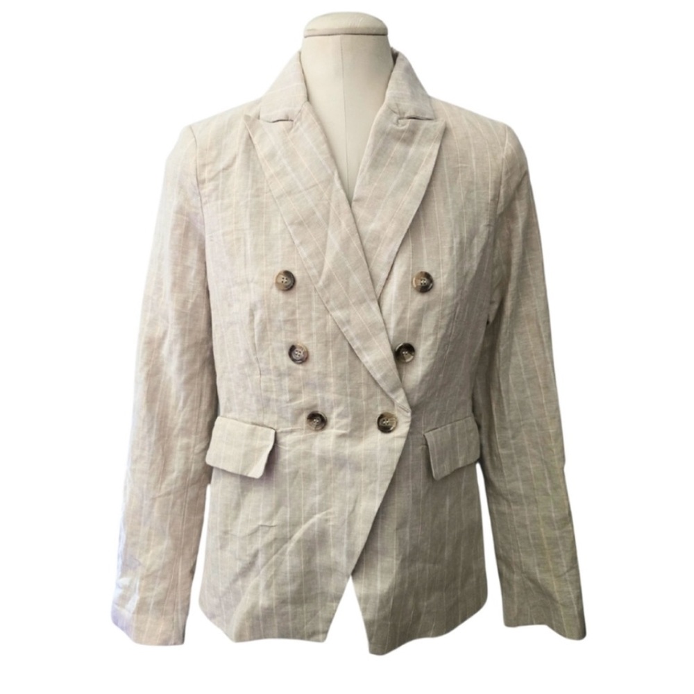 Joie Linen Blend Double Breasted Blazer Gold Thread Striped Buttons XSmall NWT